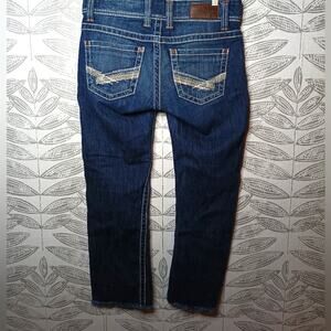 BKE Stella Jeans Straight Leg Low Rise Crop Gray Hem Blue Denim